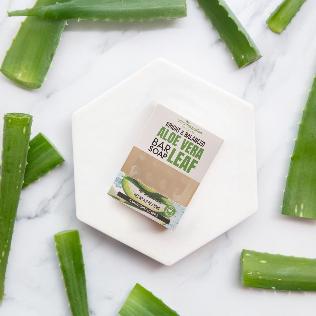 aloe vera from plant on face Urban Hydration Aloe Vera Leaf Face & Body Bar Soap
