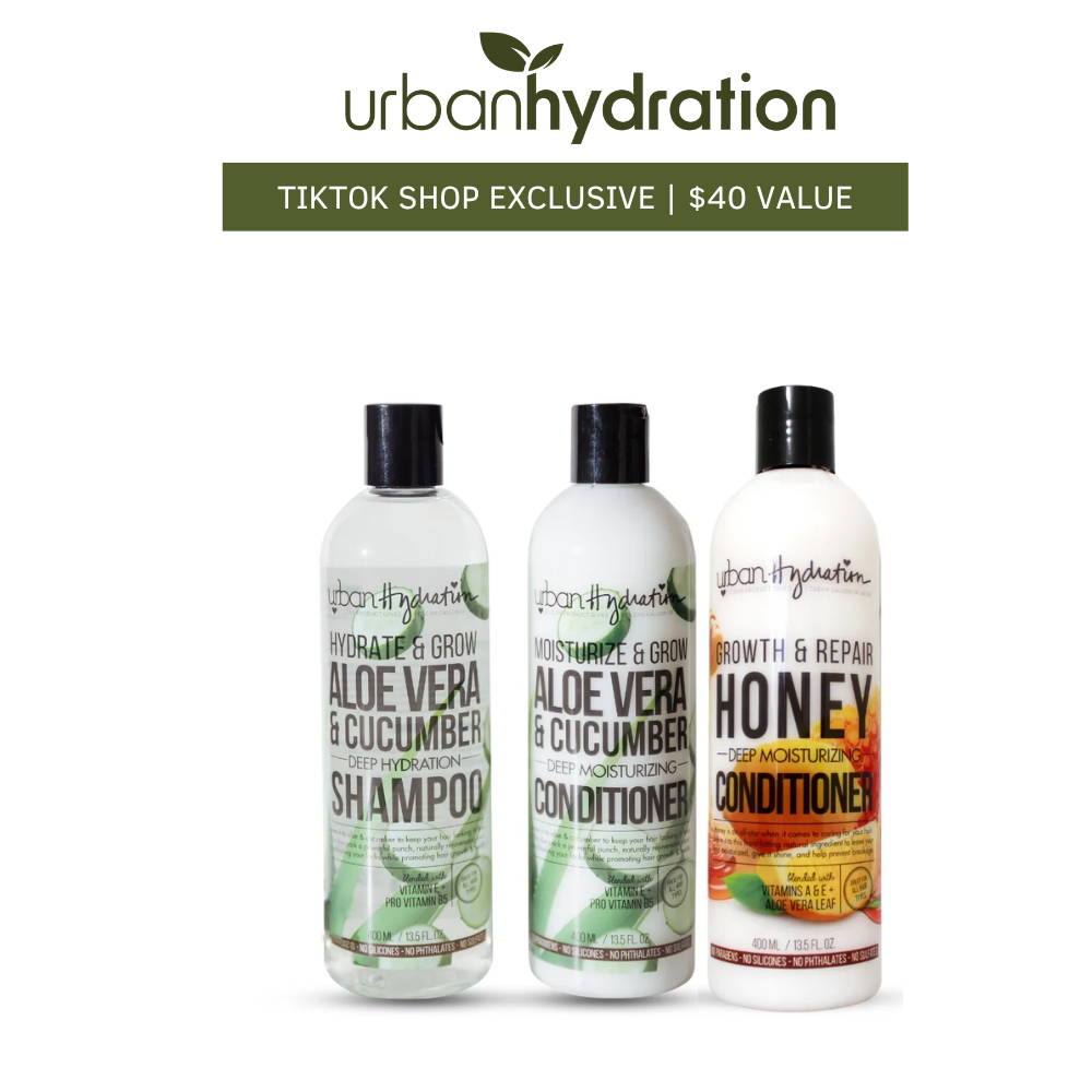 [Urban Hydration] Aloe + Honey Wash Day Hydration Set | 3-Piece Hair Care Routine | Shampoo + Conditioner + Deep Conditioner