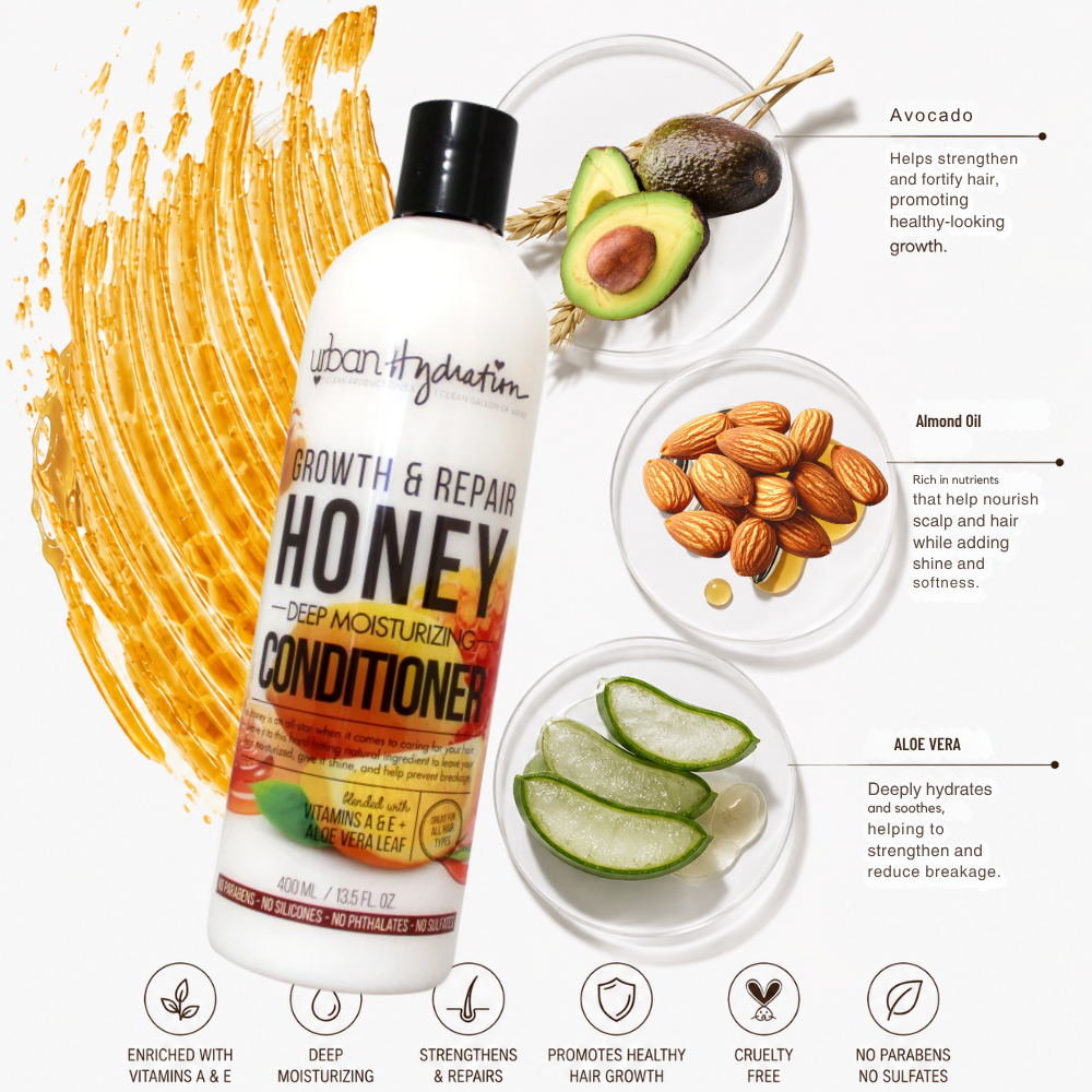 [Urban Hydration] Aloe + Honey Wash Day Hydration Set | 3-Piece Hair Care Routine | Shampoo + Conditioner + Deep Conditioner