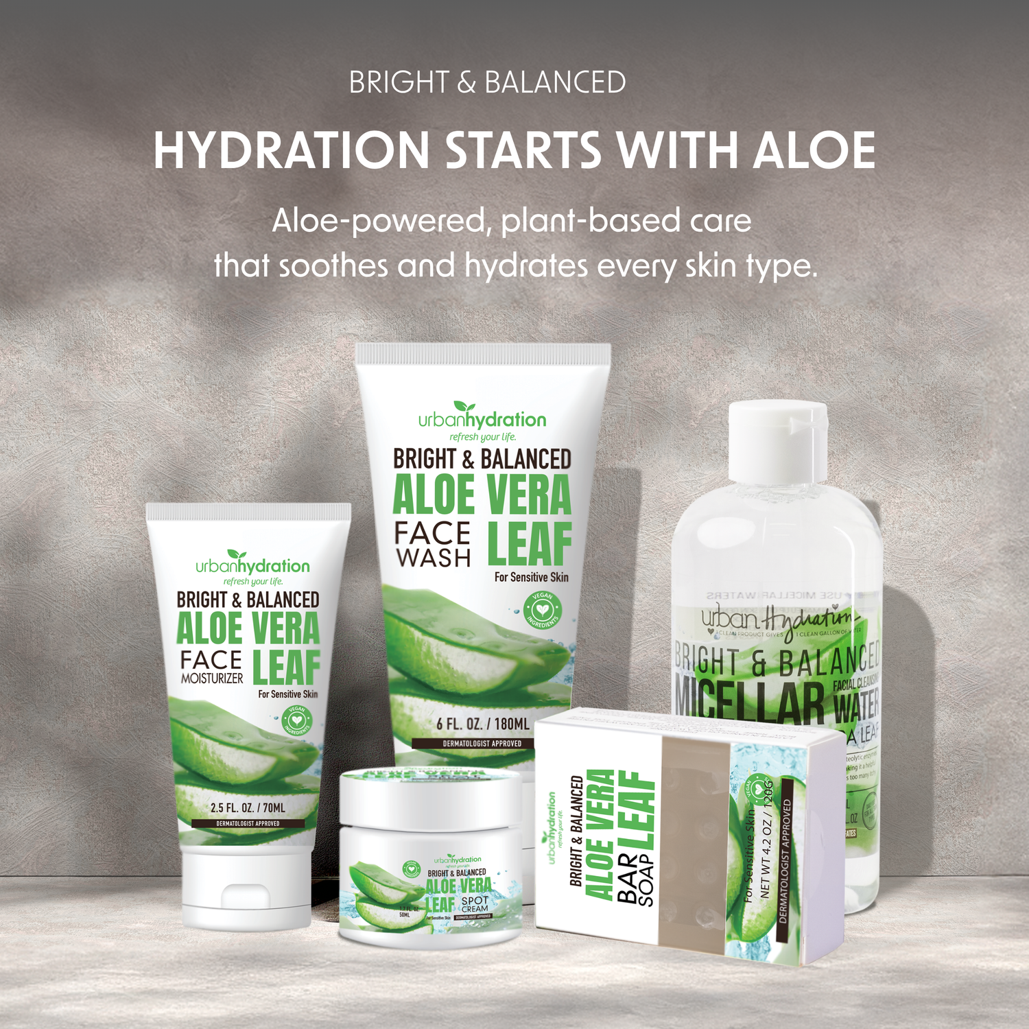aloe vera plant face routine Urban Hydration Morning Routine Aloe Vera Cleanse & Hydrate 5pc Set