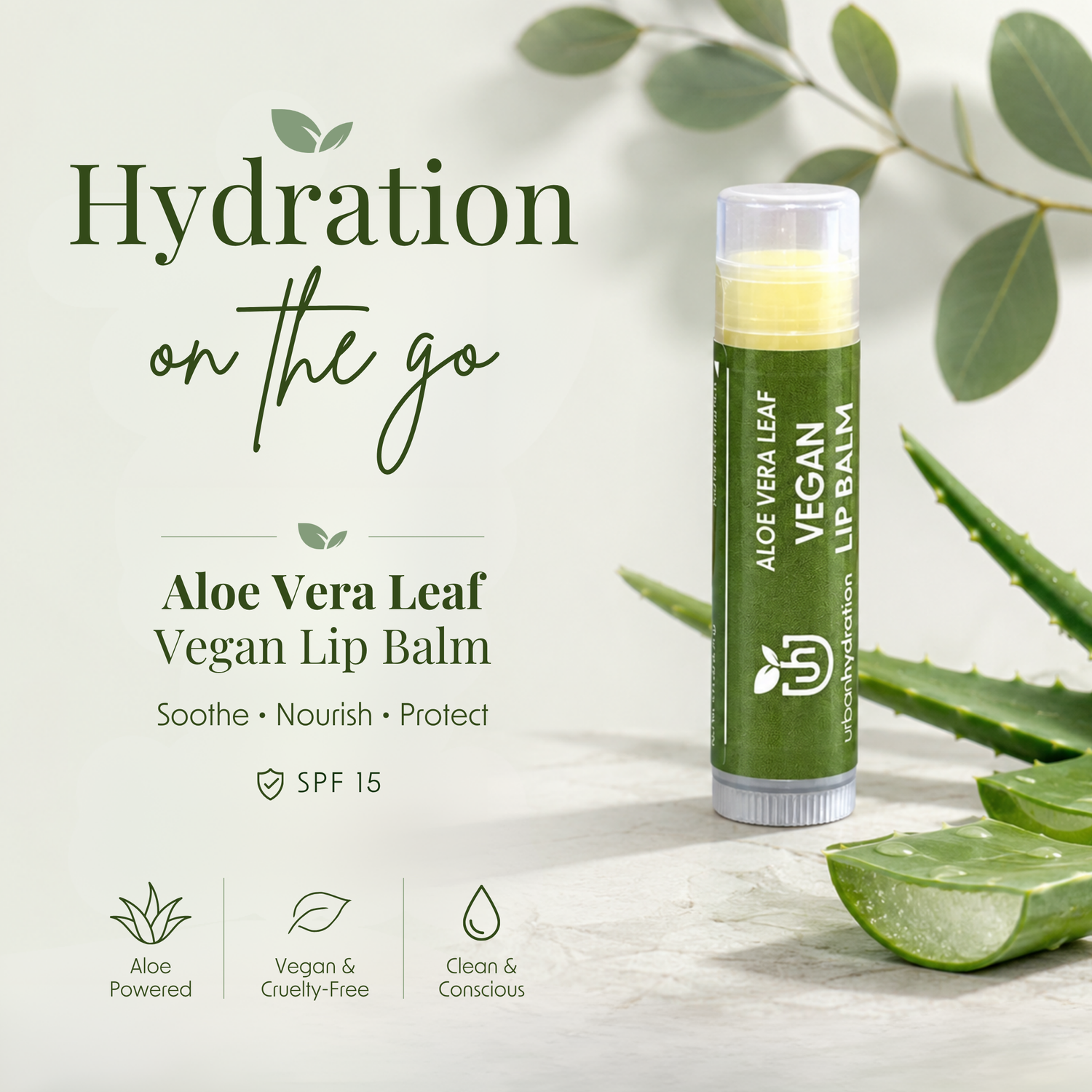 Urban Hydration Organic Aloe Vera Vegan Spearmint Lip Balm with SPF 15
