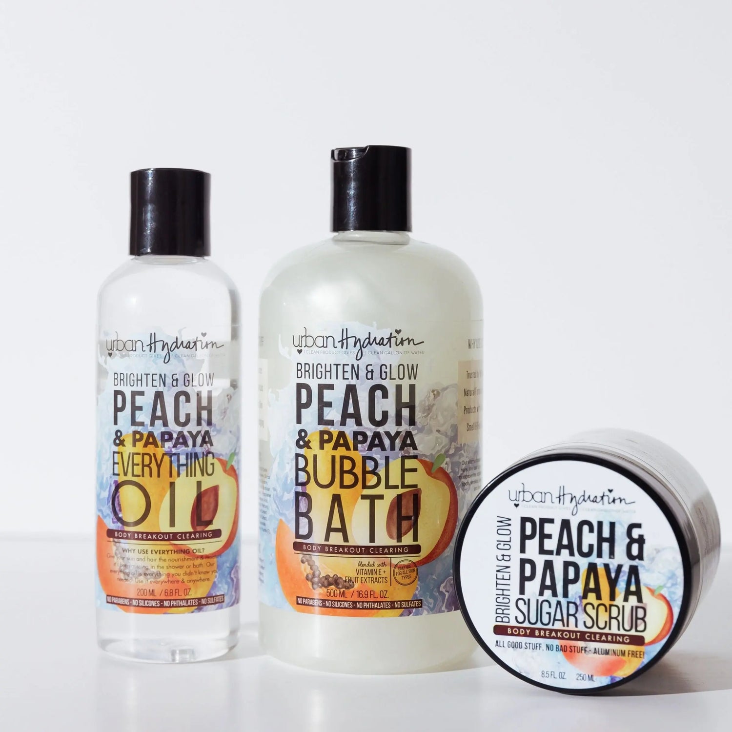 Brighten & Glow Peach & Papaya Bath Essentials 3pc Set Urban Hydration