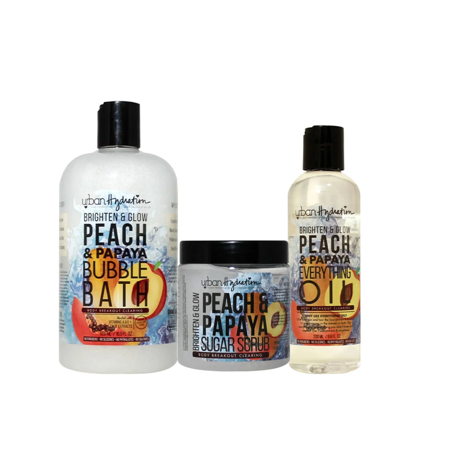 Brighten & Glow Peach & Papaya Bath Essentials 3pc Set Urban Hydration